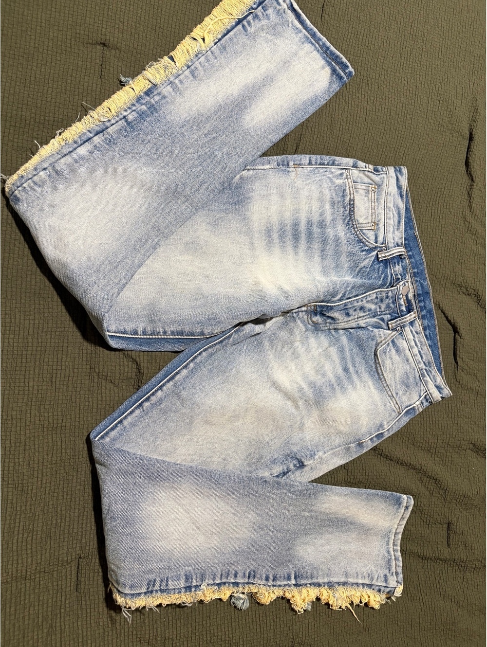 mnml Distressed Light Wash Denim Jeans with Frayed Side Detail Size 31